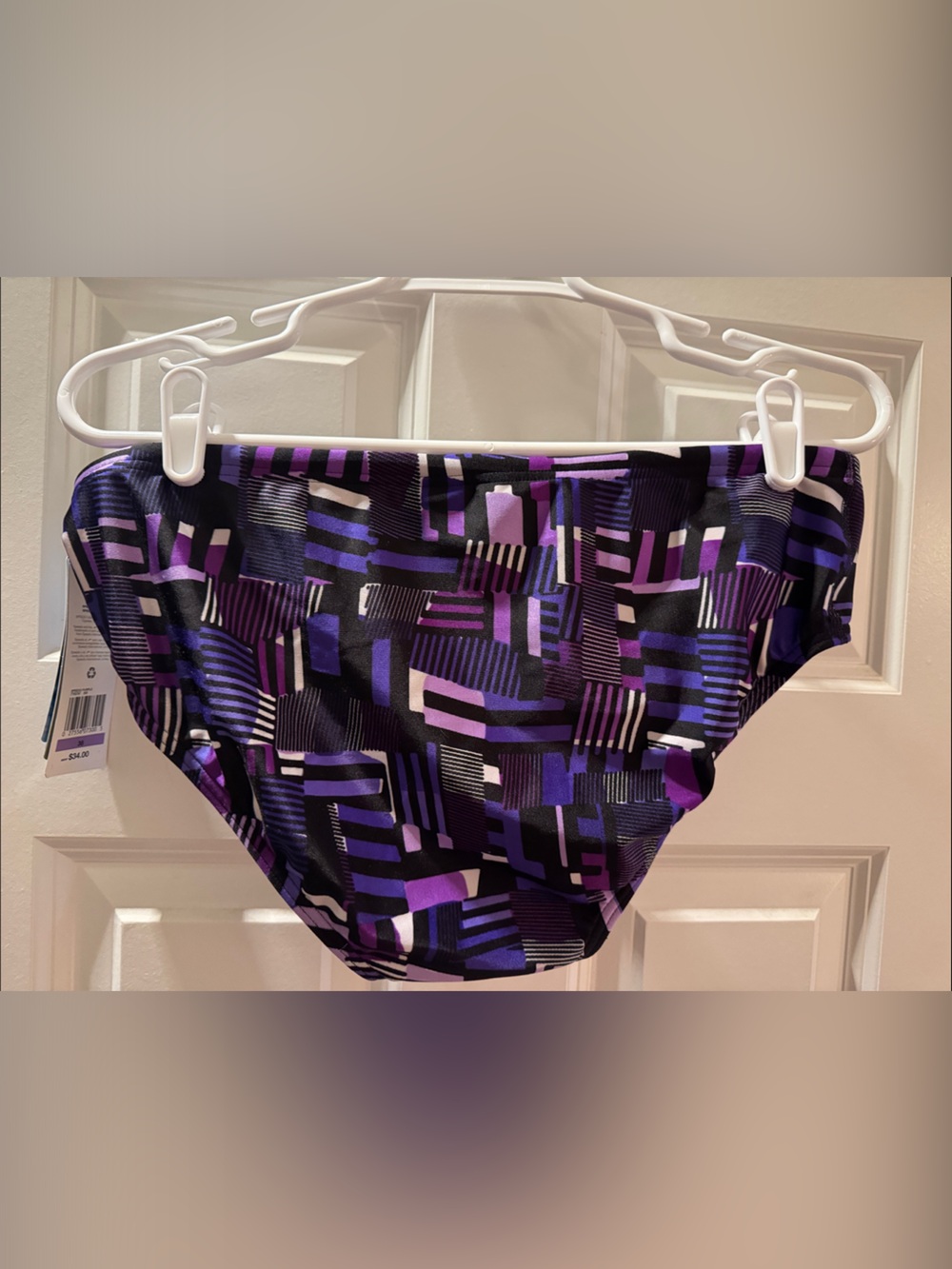 Speedo ProLT Black and Purple Geometric Athletic Swim Shorts size 38. - Picture 2 of 2